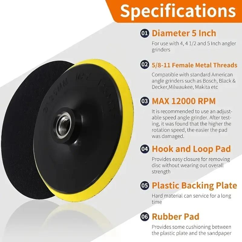 51Pcs 5-inch 80/120/240/320/600-grain sand plates with hook and loop backpads for wood grinding and polishing