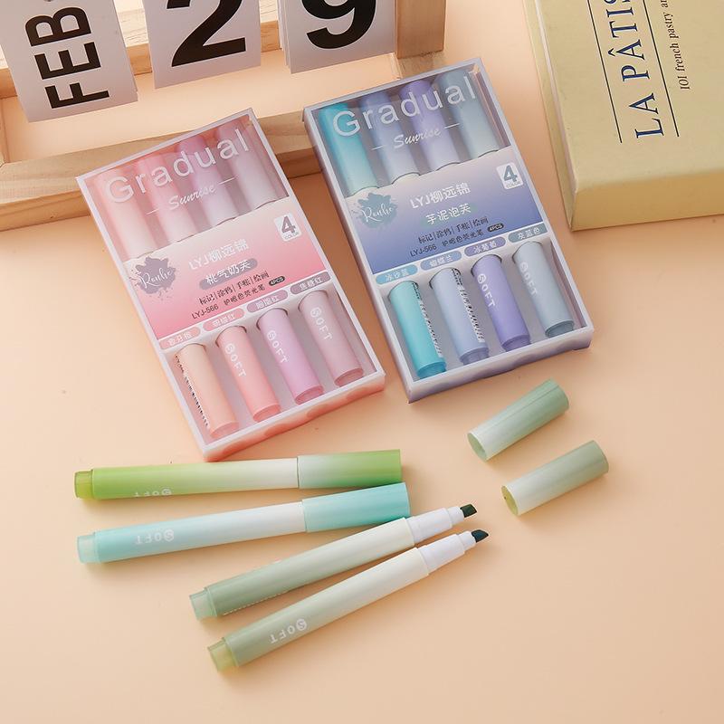 Gradient Color Lovely Highlighter High Value Scratch Student Meeting Marker Pen Eye Protection Large Capacity Kawai Stationery