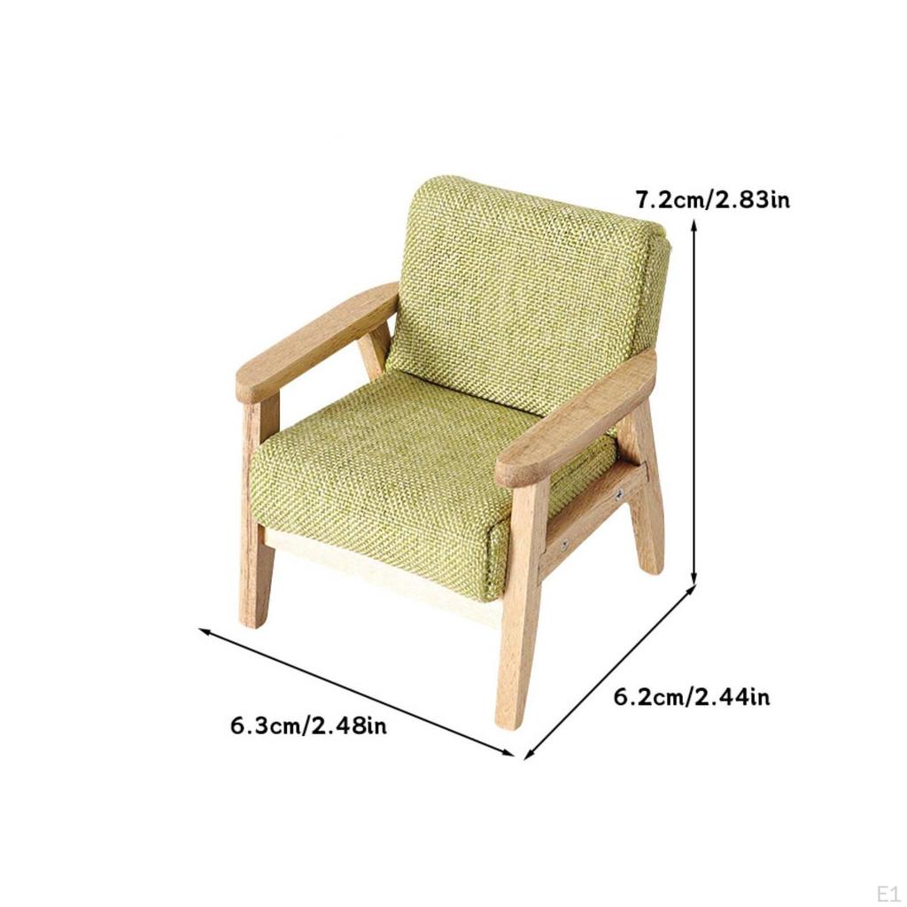 1/12 Scale Miniature Sofa Chair | Cozy, Dollhouse Armchair with Cushions, for Tabletop Displays
