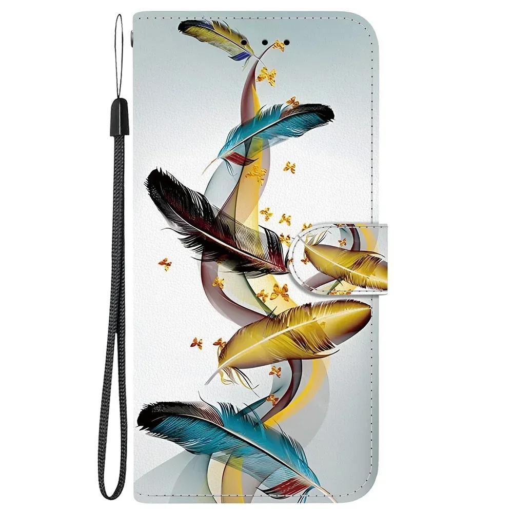 Cute Painting Leather Flip Phone Case For Samsung Galaxy S22 S23 FE S24 Plus S25 Ultra Flower Butterfly Wallet Stand Back Cover
