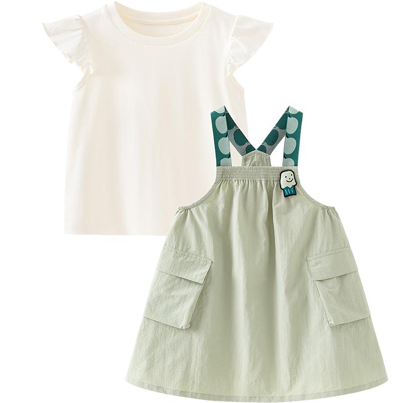 Minibala Girls  Sweet Quick-Dry Short Sleeve Suspender Skirt Set 90