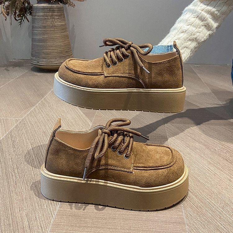 Women's Spring Retro Lace-up Thick Sole Loafers - Height-Boosting Versatile Birkenstock Style.