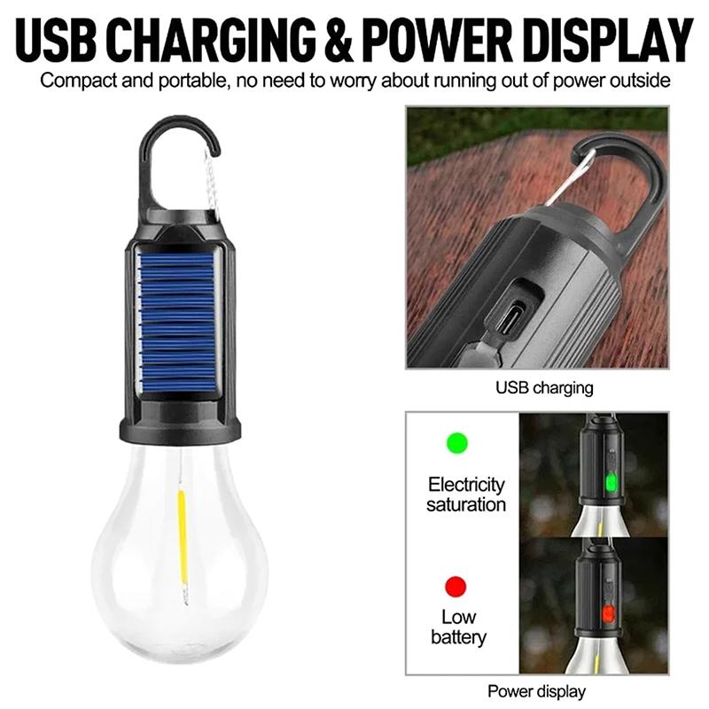 Solar Powered Charging Camping Lamp Atmosphere Lamp Multifunctional Handheld Tungsten Filament Lamp Outdoor Retro Camping