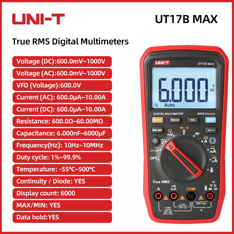 UNI-T UT15B/UT17B/UT18B MAX Digital multimeter, AC/DC voltage, current, resistance, LED diode tester, electrician measuring tool
