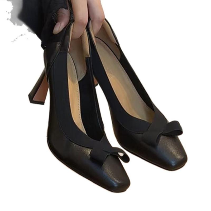 Fashion Retro Round Toe Elegant High Heels Ladies Cross Straps Shallow Fashion Designer Party Dress Shoes Women Pumps Zapatos De Mujer