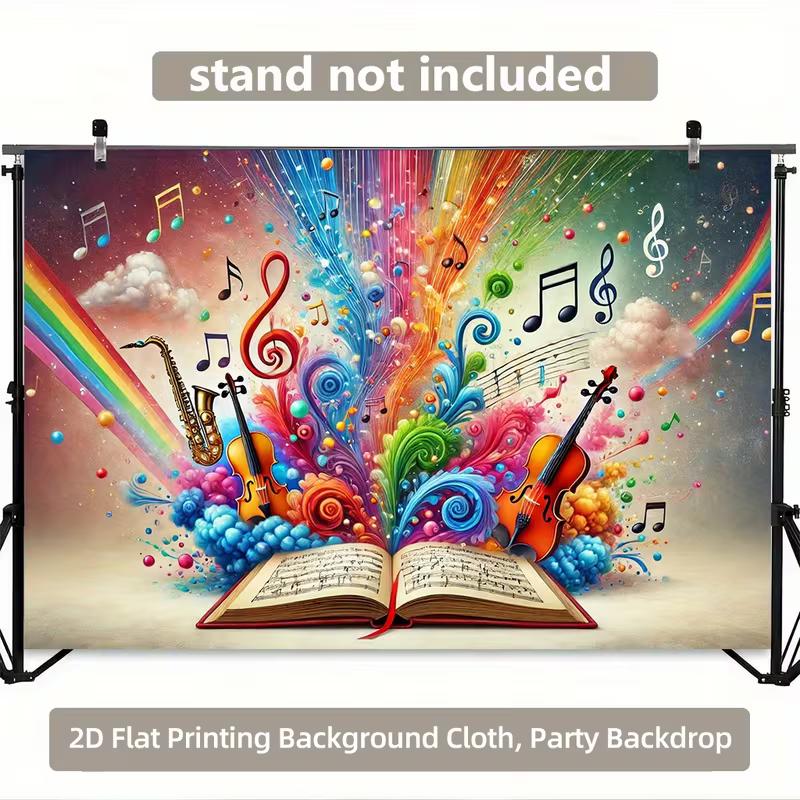 Vibrant Magical Music Backdrop Open Book Violin Sax Rainbow Studio Background