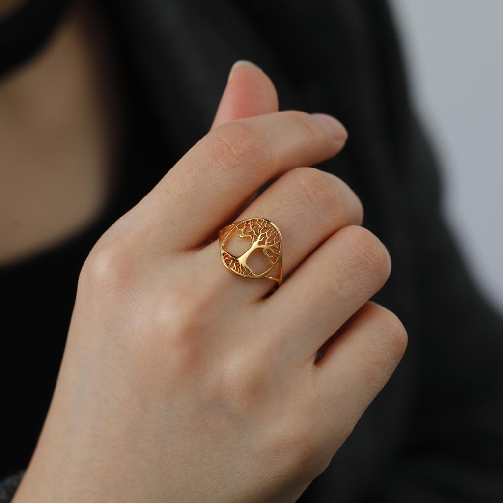 Fashion Tree Design Hollow Cut Titanium Steel Ring
