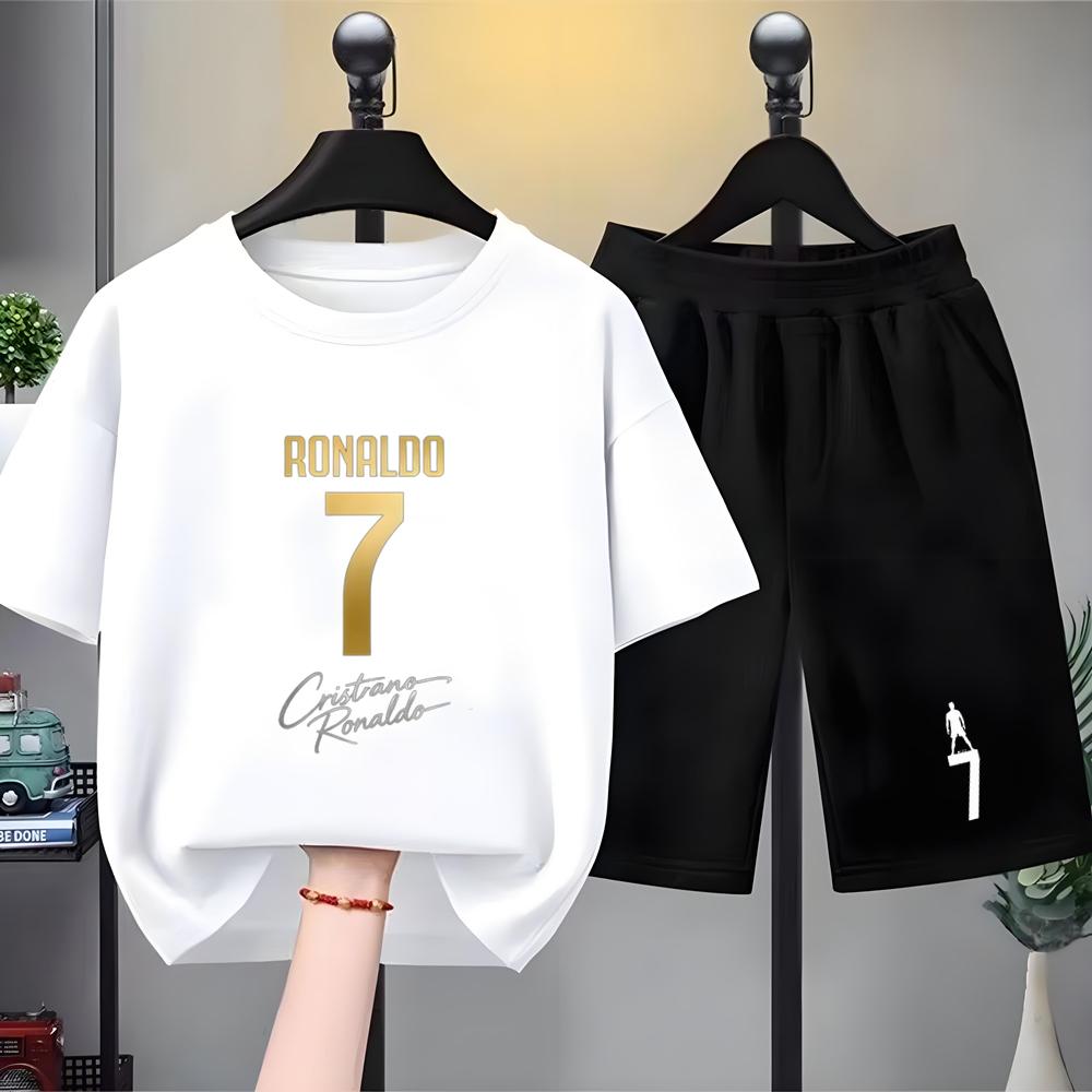Summer Children T-shirt Tops+Shorts Breathable Boy Girl Casual Fashion Short Sleeve Kid Football Idol Clothes Sport Tee
