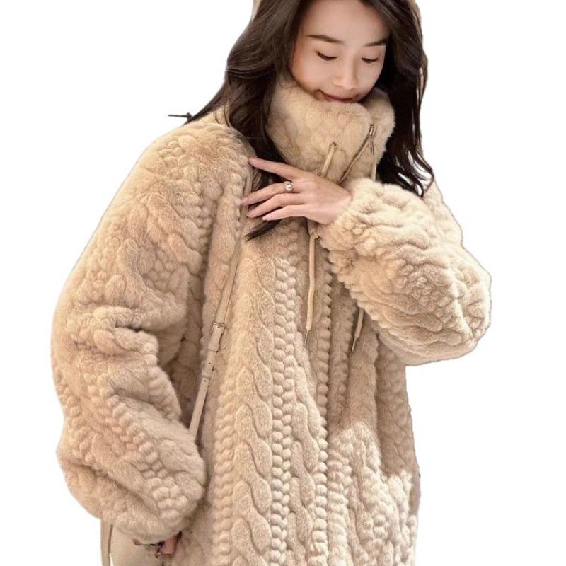 Imitation Rex rabbit fur jacket women's light winter loose stand-up collar thickened imitation mink hair twist coat