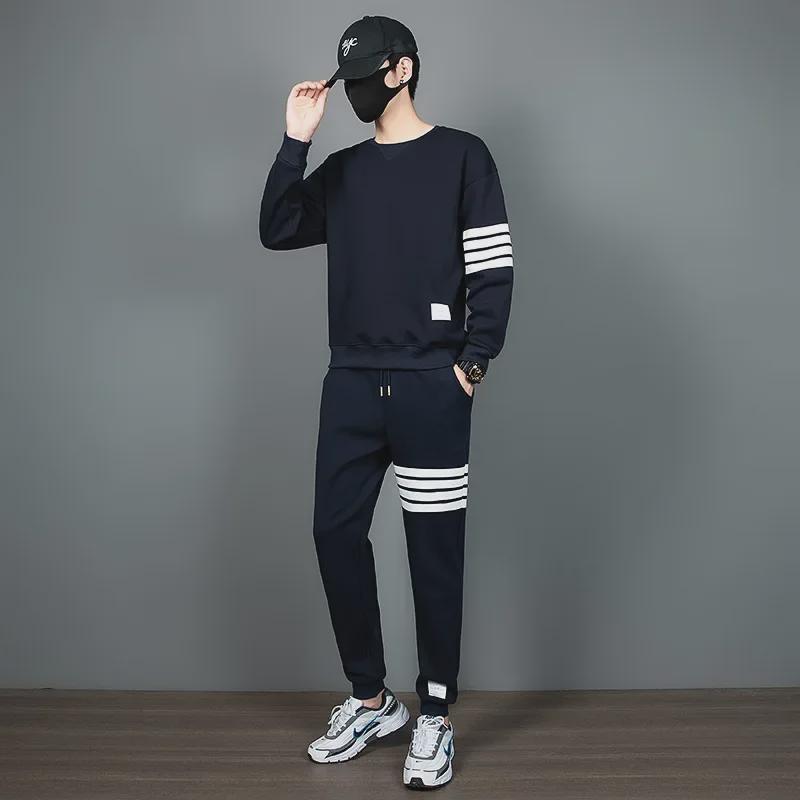 Men's Four-Bar Sports Suit: Sweatshirt & Sweatpants Set, Long Sleeve, Casual Youth Attire