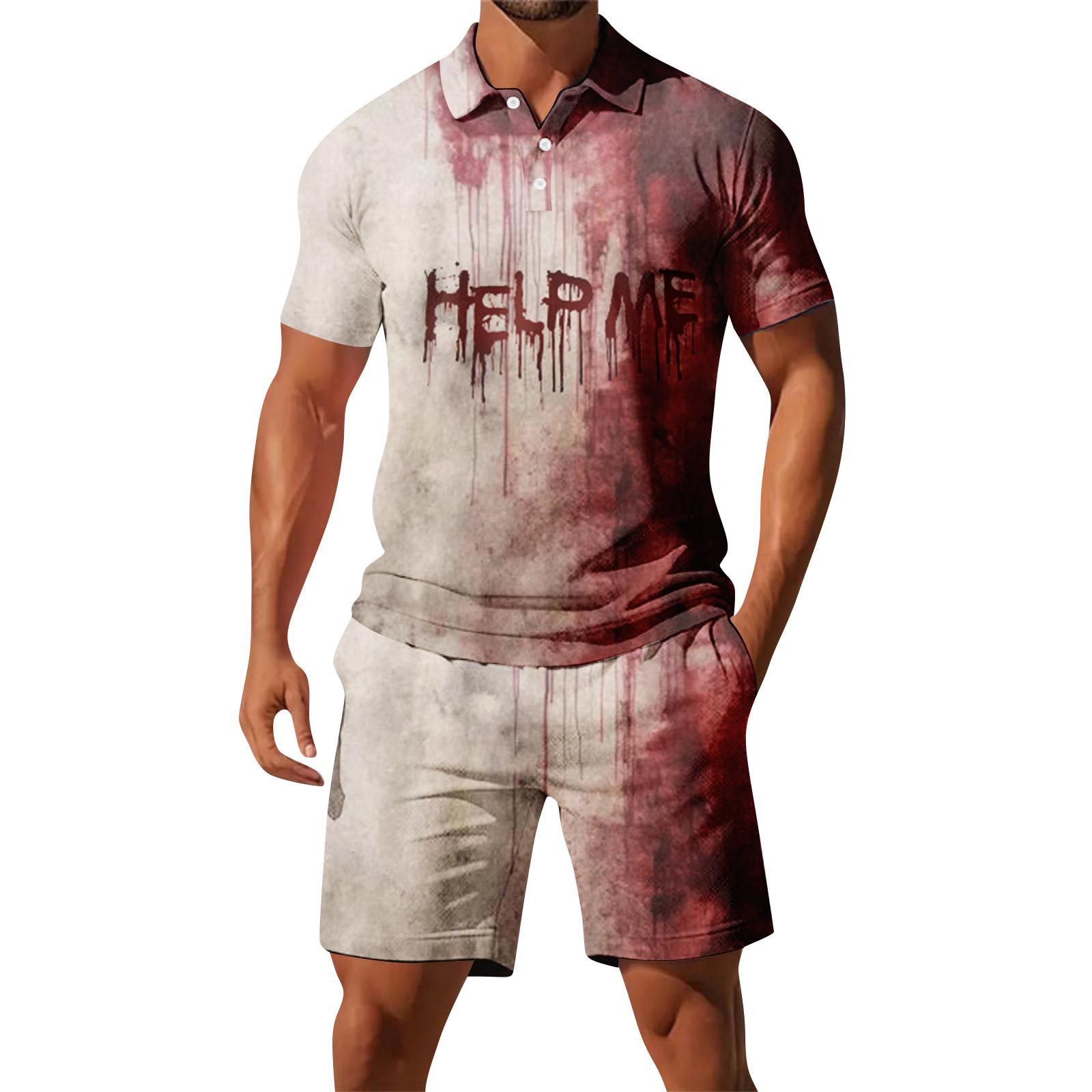 

Мужской костюм с шортами с коротким рукавом Мужской повседневный спортивный костюм с шортами с коротким рукавом M красный