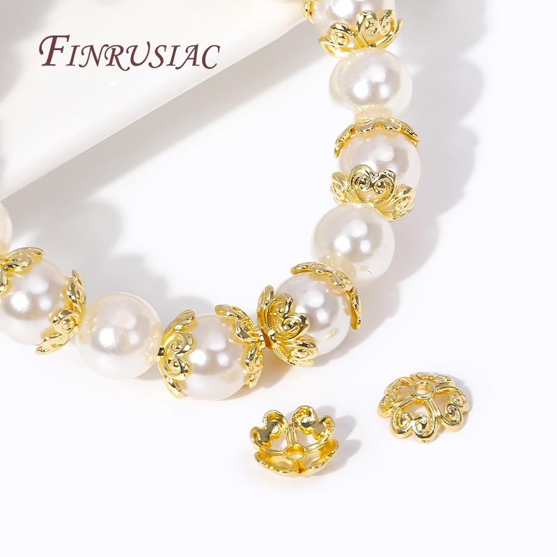 18K Gold Plated Brass Metal Bead End Caps DIY Beading Jewelry Making Supplies Trendy Hollow Flower Caps For Beads 8MM