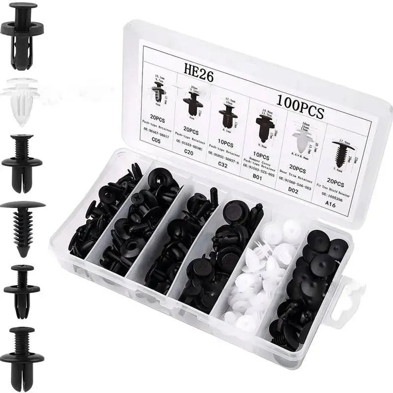 100PCS HE26 Car Rivet Fixing Hook Set For Fender Clamps Plug Suspension Rivet Threshold Repair Clamp On Finish Panels