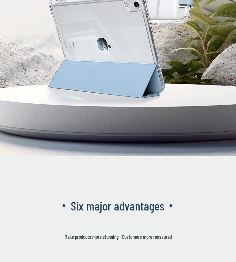 iPad Protective Case: Three-Fold Stand, Flip Cover with High Transparency, Anti-Drop Protection, and Pen Slot Design.