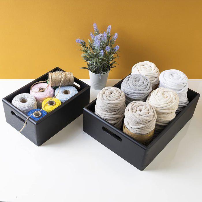 Aufbewahrungsbox - Creative Deco - Schwarz - 40x30x13cm - Naturholz - Griffe Inklusive