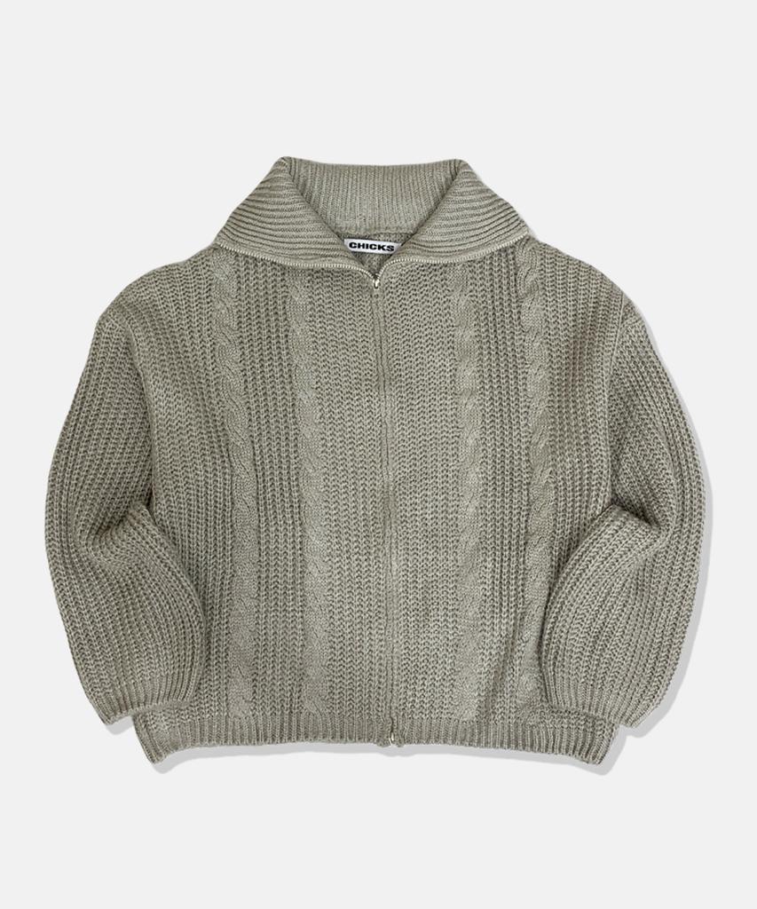 CHICKS Tells High-Neck Knit Zip-Up Melang Beige