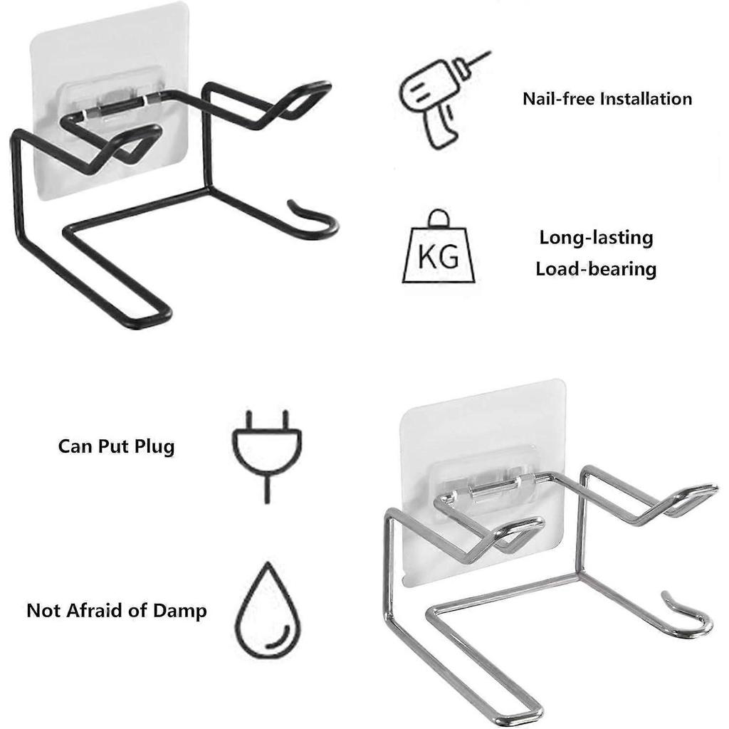 Hair Dryer and Straightener Holder Hair Dryer Holder with Socket Holder Wall Mounted Hair Dryer Holder Screwless Suitable for All Types of Hair Drye