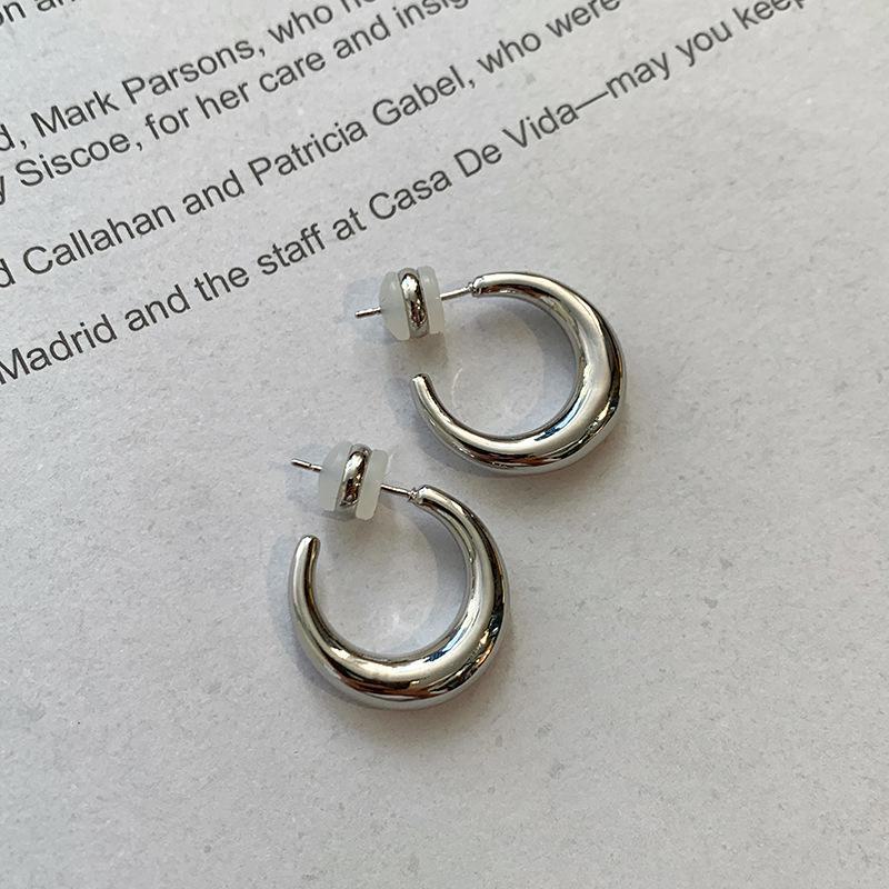 

Серьги-кольца в форме буквы С из настоящего золота с гальваническим покрытием для женщин — роскошный дизайн высокого класса Trumpet серебряный