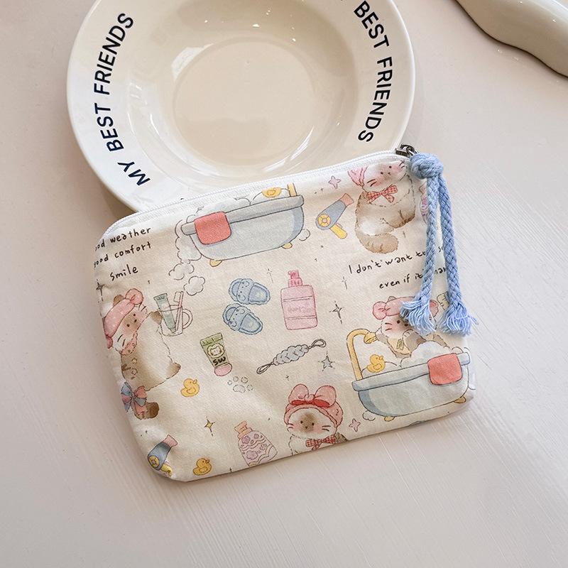 Mini-Baumwoll-Blumen-Organizer-Taschen für Damen, kleine Stoff-Kosmetik-Make-up-Tasche, kleine Geldbörse, Münzfach, Kinder-Kosmetiketui