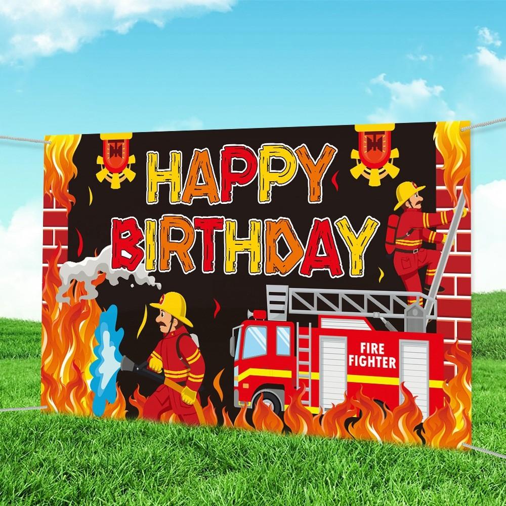 Cartoon Fire Themed Victory Party Decoration Background Banner And Photo Props