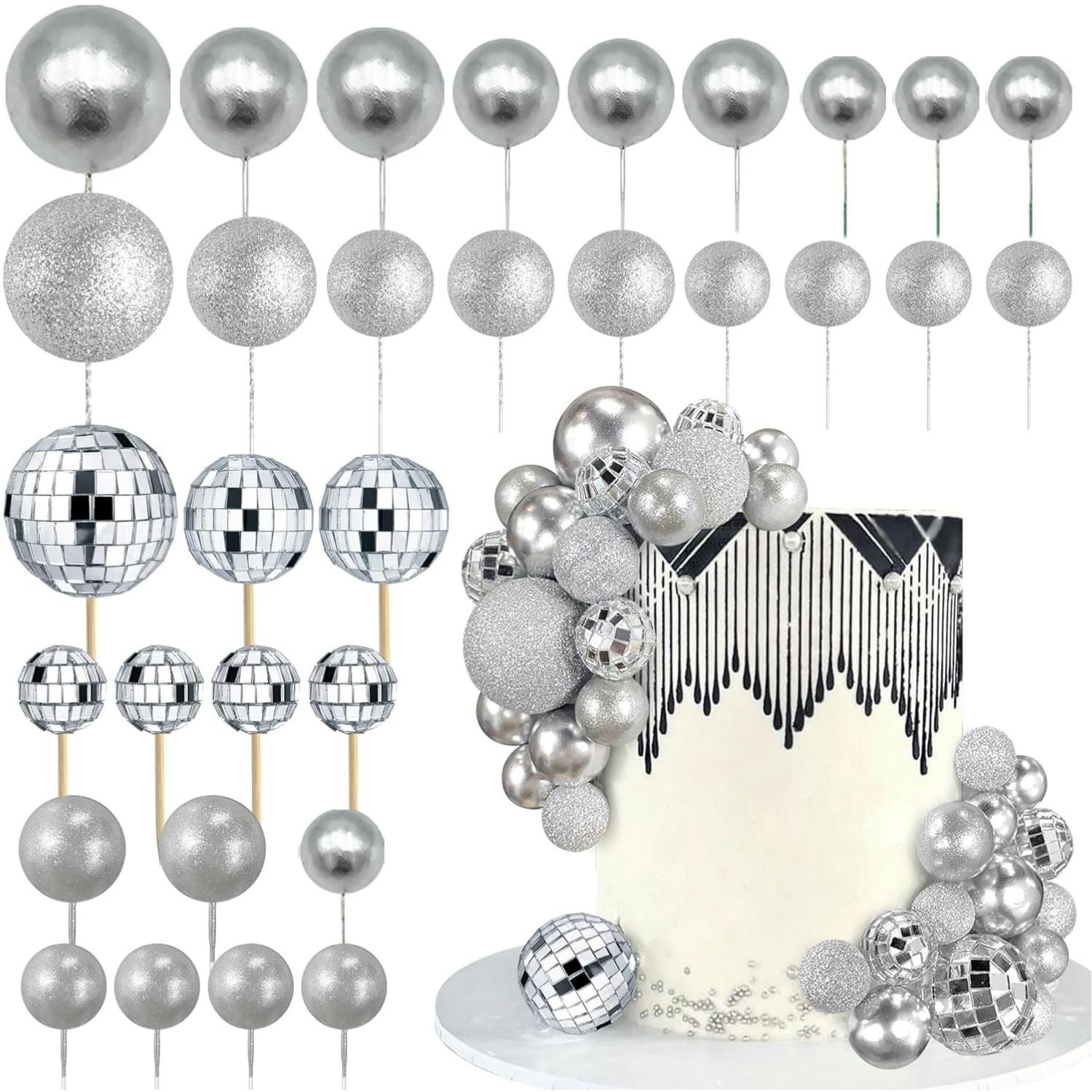 

32 шт. Топперы для торта в виде шариков, красочные шарики, топпер для кексов и торта с жемчужными шариками, для украшения на день рождения, свадьбу