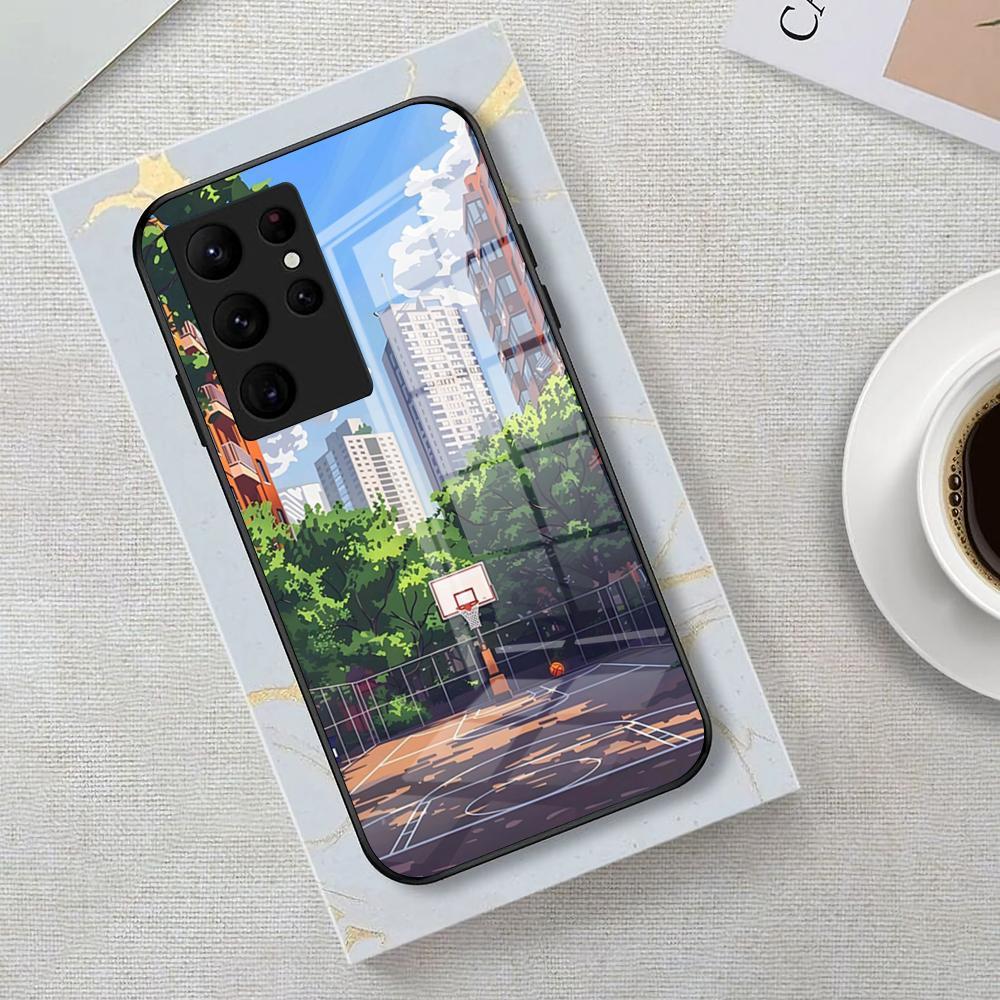 

Чехол для телефона Баскетбольная площадка Для Samsung S25 Edge Ultra 23 22 21 20 Ultra Plus S24 Fe A54 53 25 Стеклянная крышка Samsung A54