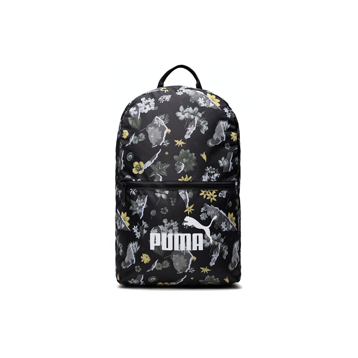 Puma All-Over Floral Large Capacity Classic Logo Zipper Fabric Backpack Unisex backpack Black 077381-01 Black