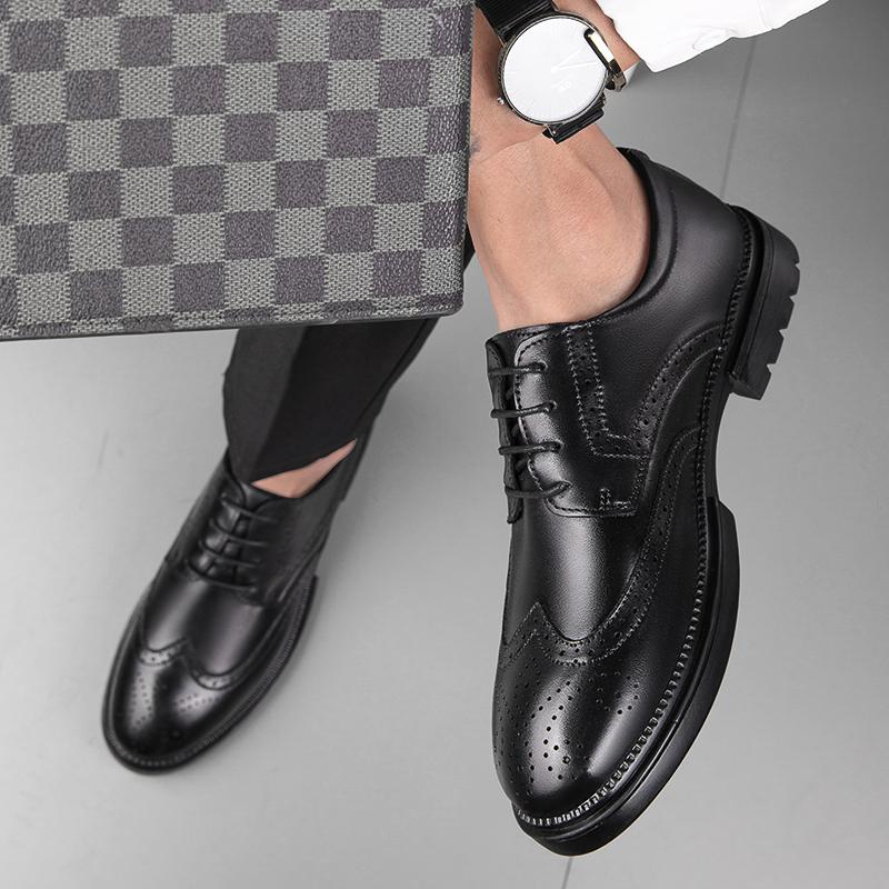 Brand Mens Oxford Genuine Leather Shoes Black Brown Handmade Lace Up Round Head Dress Shoes Wedding Office Business Formal Shoes