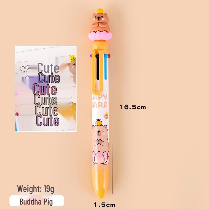 Capybara Multi-Color Cartoon Ballpoint Pen - Ten Colors Press-Type Note Marker for Students