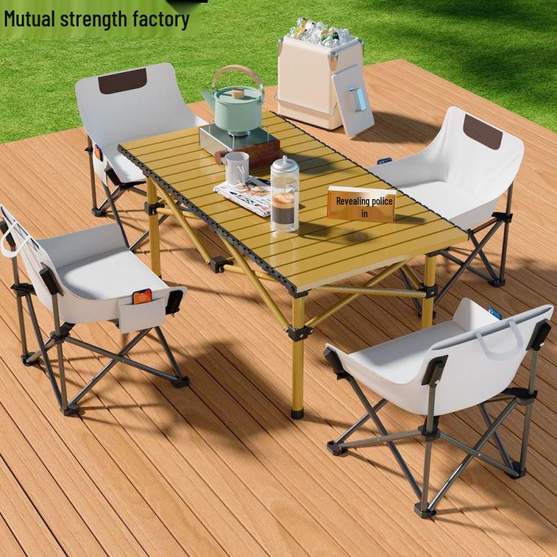 Tragbares faltbares Camping-Tisch- und Stuhlset - Aufrollbarer Picknicktisch und Liegestühle