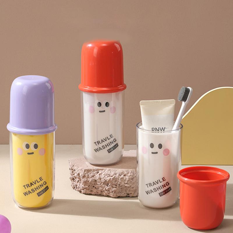 Cartoon Travel 3-In-1 Mouthwash Cup Portable Cute Essential For Business Trips Toothbrush Case With Lid Multifunctional Storage