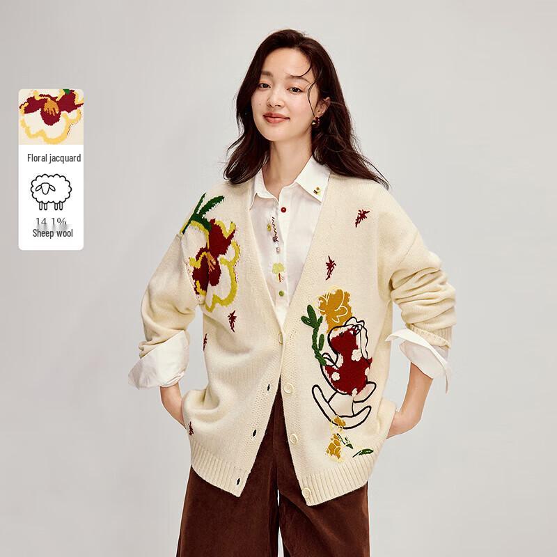 

INMAN Женский художественный вязаный кардиган с V-образным вырезом и цветочной вышивкой M