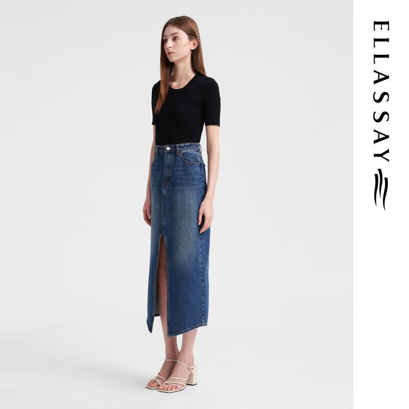 ELLASSAY Women's 2024 Summer Simple Slim Fit Round Neck Knit Top