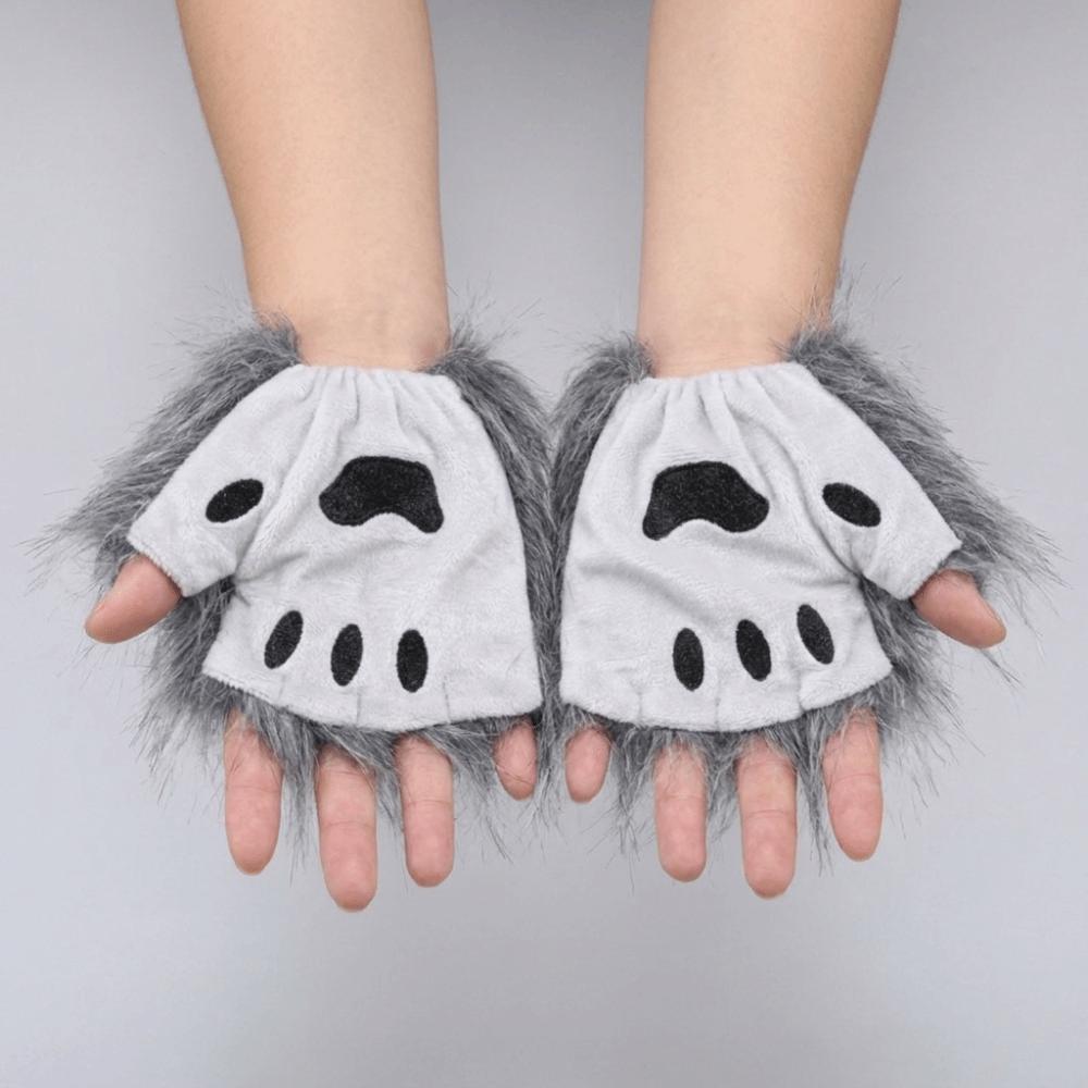 Polyester Bärenpfoten Handschuhe Halbfinger Katzenpfoten Fäustlinge Raubtierkralle Halloween Handschuhe Cosplay