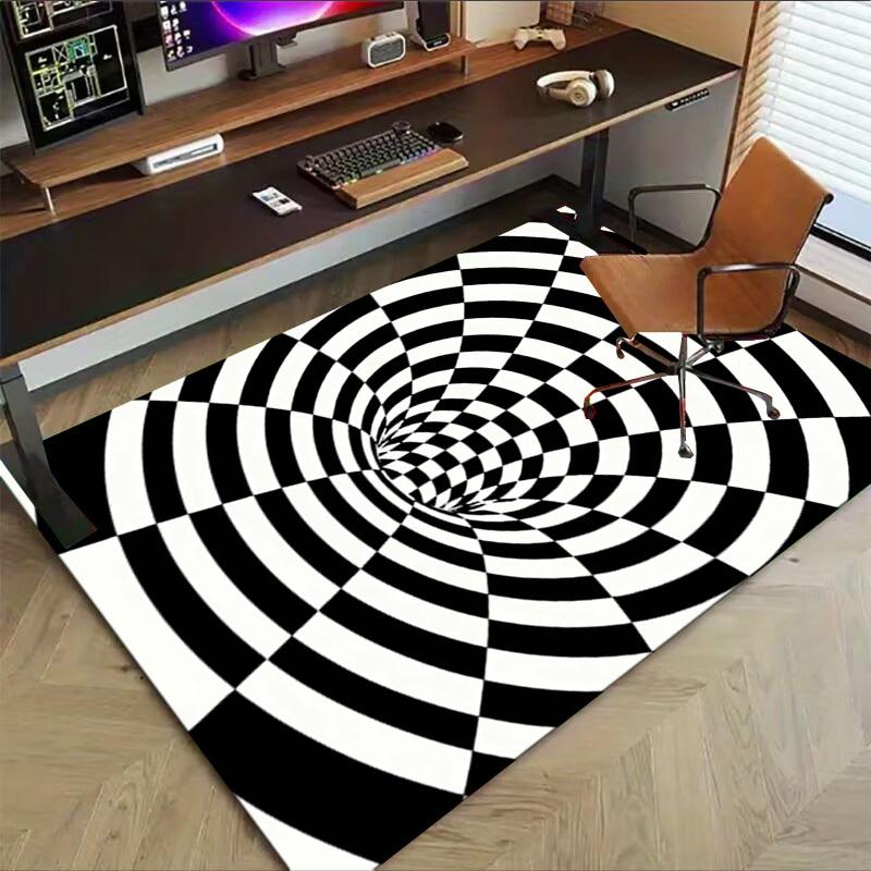 1PC Checkerboard Tunnel Extra Large Non Slip Floor Carpet, Office, Family, Bedroom, Studio Large Area Rug Indoor Rugs, Vibrant Colors