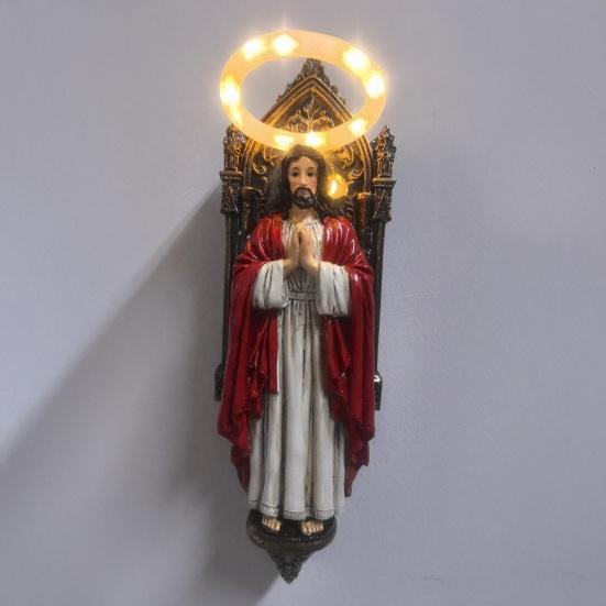 Resin Vintage Vegglampe Liten Vinget Engel/Jesus/Jomfru Maria Veggapplikasjon Middelaldersk Gotisk LED Veggdekor for Soverom Stue Gang