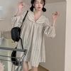 Striped Women's Shirt Multi Colored Peter Pan Collar Lantern Sleeves Long Blouse Korean Style Spring New Loose Casual Cute Version Female Top
