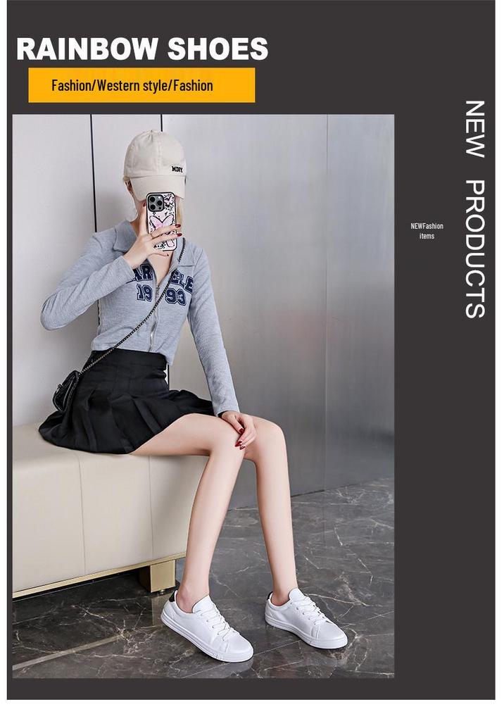 2024 Women's Korean Style Casual White Running Shoes - Autumn/Winter Trendy Flat Sole
