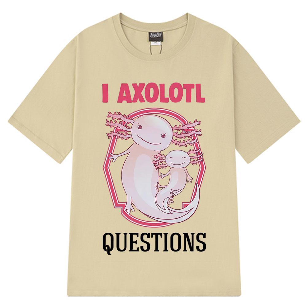 Ich stelle viele Axolotl-Fragen Retro Lustig Sommer Locker Lässig Hip-hop T-Shirt Übergroß Harajuku Herren Damen T-Shirts Streetwear