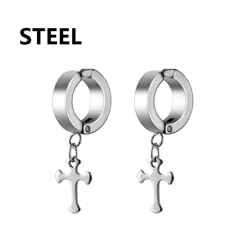 1pc Mode Coréenne Acier Inoxydable Boucles d'Oreilles Pendantes Croix Forme Spéciale Femme Boucle d'Oreille Punk Rock Piercing Créoles Zircon