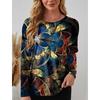 2025 Fashion Women's Floral Oil painting flowers O-Neck Long Sleeve T-Shirt Y2K Casual Tops Womens Clothing Harajuku Pullover