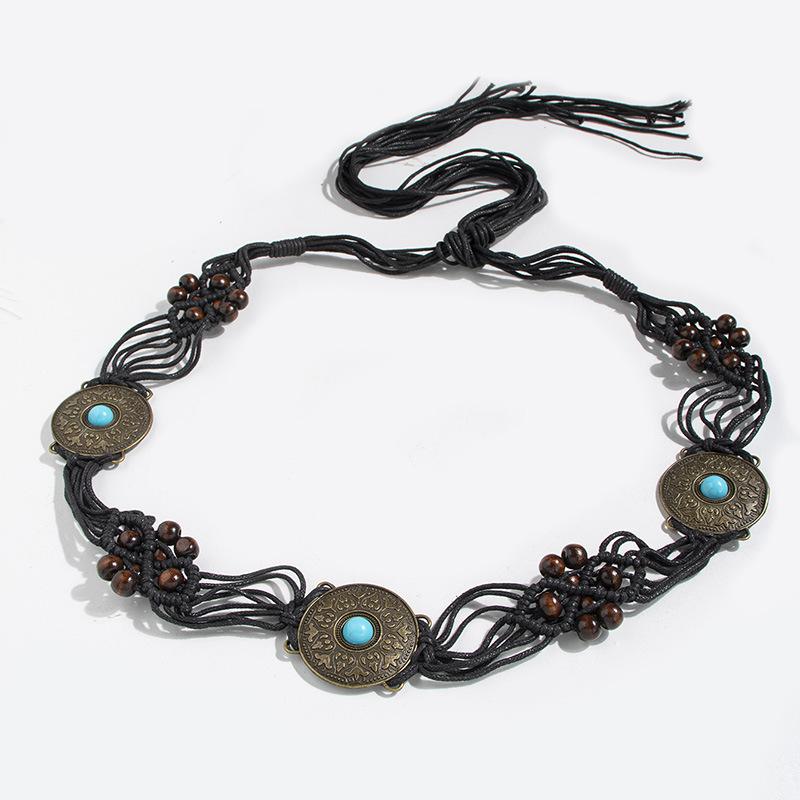 

Bohemian Belt Ethnic Style Belt Retro Belt Woven Knotted Inlaid with Handmade Vacation Style Women s Waist Rope