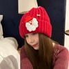 Soft Red Knitted Woolen Hat Plush Big Pullover Hat Fashion Christmas Plush Cap  Winter