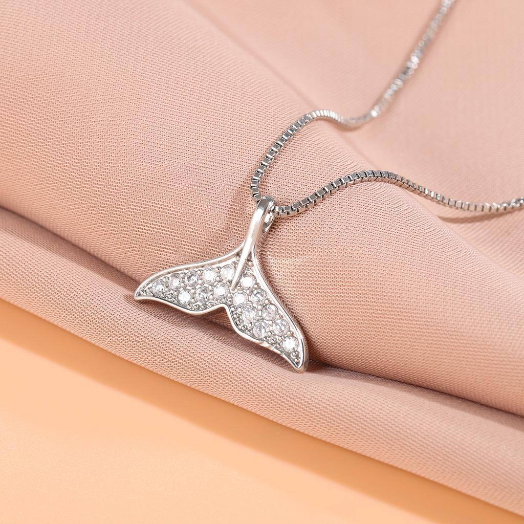 Mermaid Tail Fish White Fishtail Crystal 925 Sterling Silver Clavicle Chain Pendant Necklaces