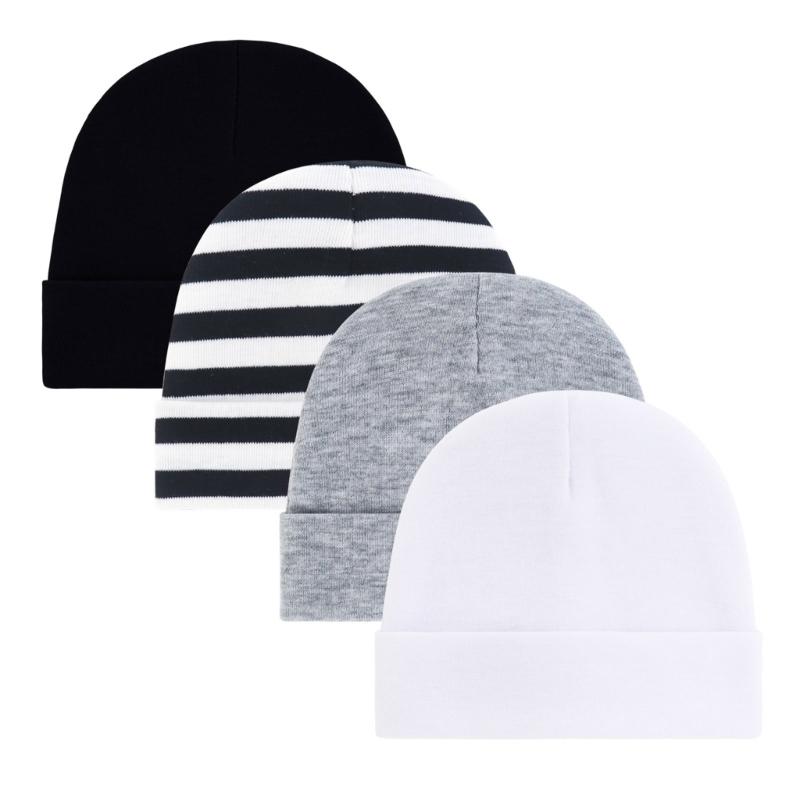 4 szt. Zestaw czapek płodowych dla niemowląt Oddychające Wygodne Niezbędny do szpitala Czapka typu bonnet dla chłopców dziewczynek 0-3 miesiące