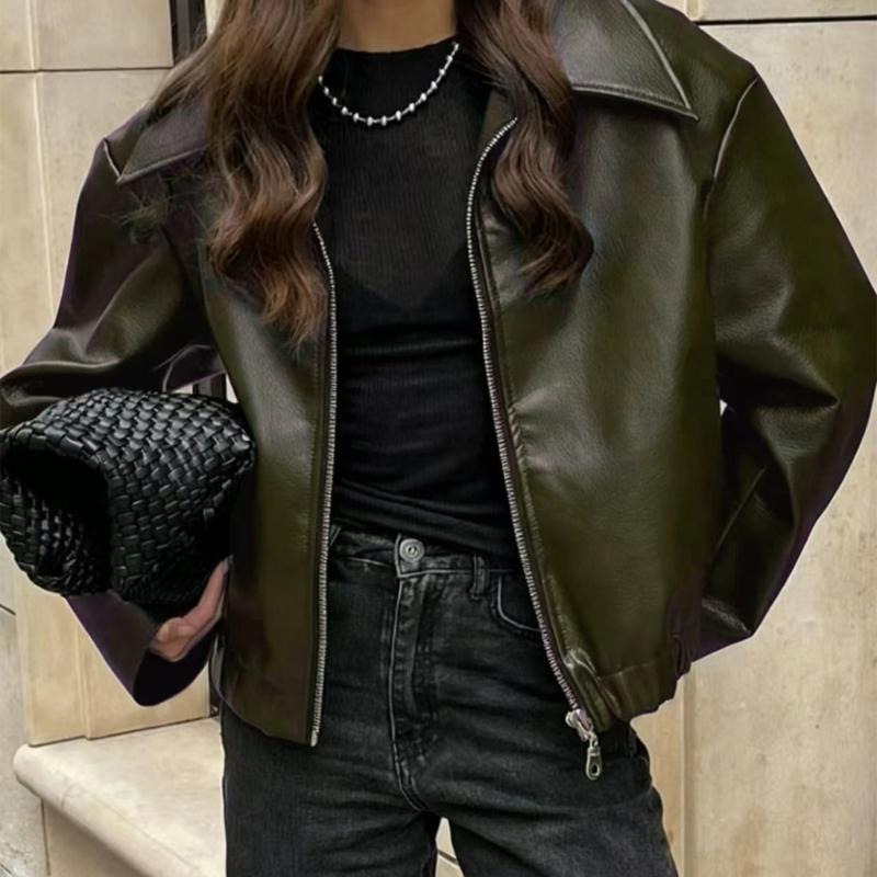 Cropped Jackets Faux Leather Jackets Casual Zip Up Motos Bike Coat Outwear Motorcycle Short Coat Fall Clothes