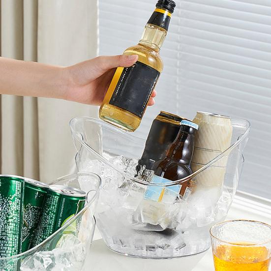 Yousheng Ice Bucket for Beer Transparent Plastic Wine Cooler with Handle 4L/8L Capacity Heavy Duty Champagne Tub for Part