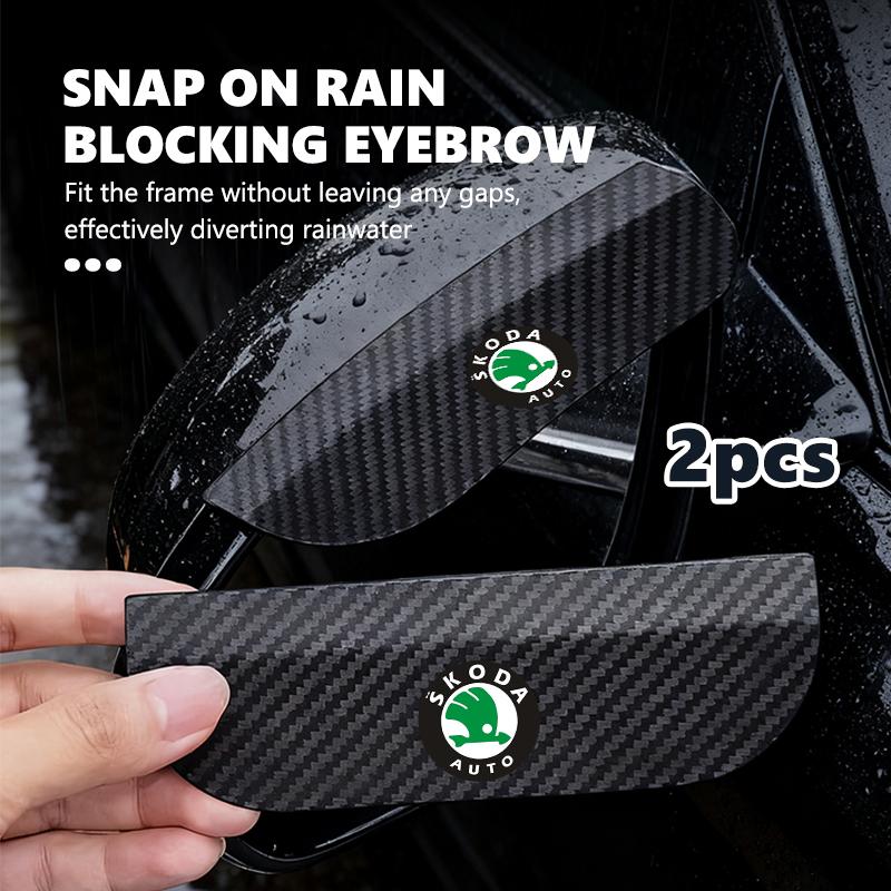 AAAJF1 Carbon Fiber Snap-On Car Rearview Mirror Rain Eyebrow For Skoda Fabia 1 2 Octavia A7 RS Superb Rapid Yeti Karoq Vision