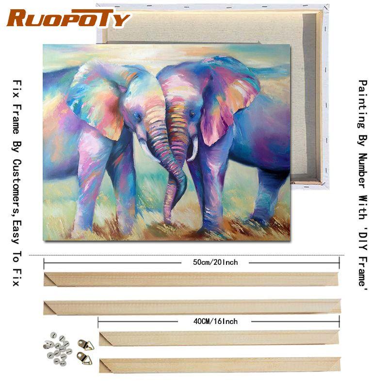 RUOPOTY DIY Frame Diy Paint By Numbers Animals Kit Acrylic Wall Art Picture By Numbers Canvas Painting For Home Decoration Arts