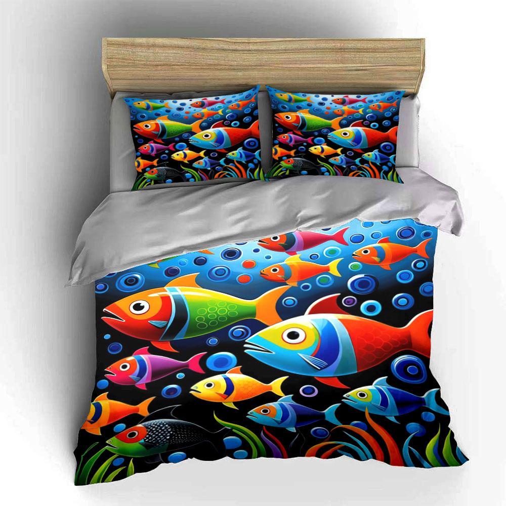 Colorful fish and bubbles. Bedding sets Duvet cover sets Duvet covers Pillowcases(1*Duvet Cover 2*Pillowcases without duvet insert)
